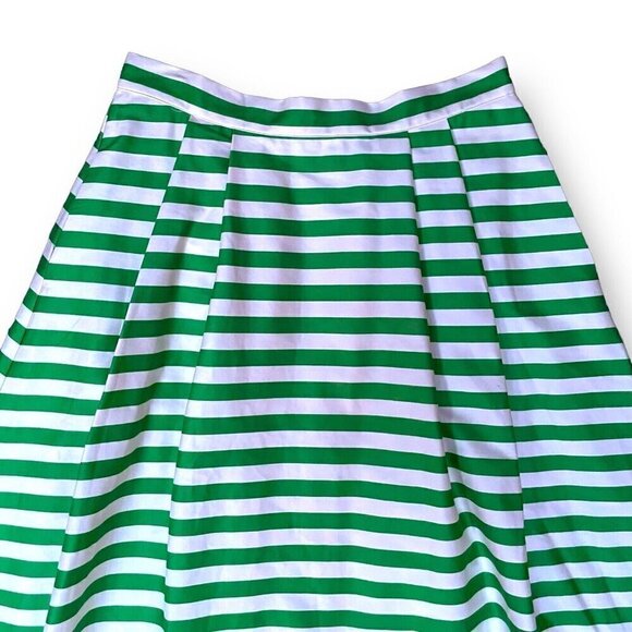 Modcloth Womens Dusk and Stunner Midi Skirt Sz L Green White Stripe Retro Twee - Picture 3 of 6